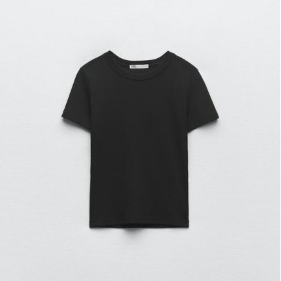 ZARA 2 Black T Shirts Ribbed NWT - Picture 1 of 9